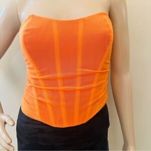 Bold Orange Strapless Corset Top. Gorgeous Tie in Back.